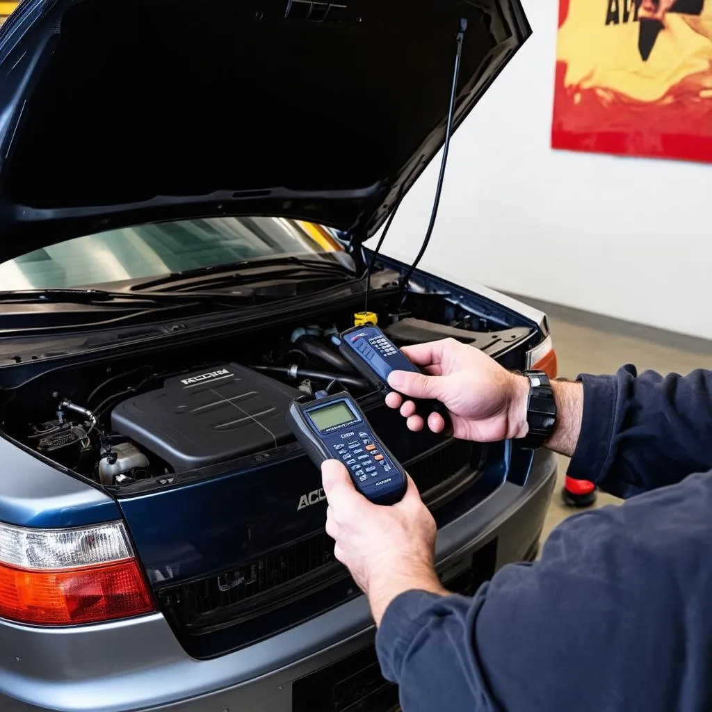 Mechanic using OBD scanner